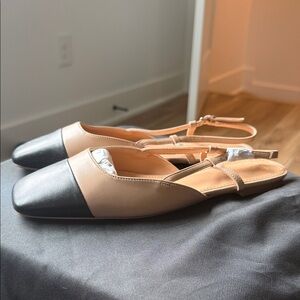 JustFab Beige and Black Two-Tone Slingback Flats